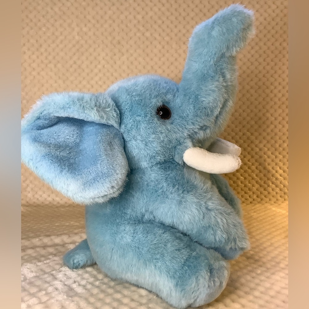 Unbranded Plush Blue Elephant with White Tusks Stuffed Animal Toy